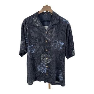 Tommy Bahama Black and Blue Floral Men's Shirt 100% Silk Sz‎ Large L